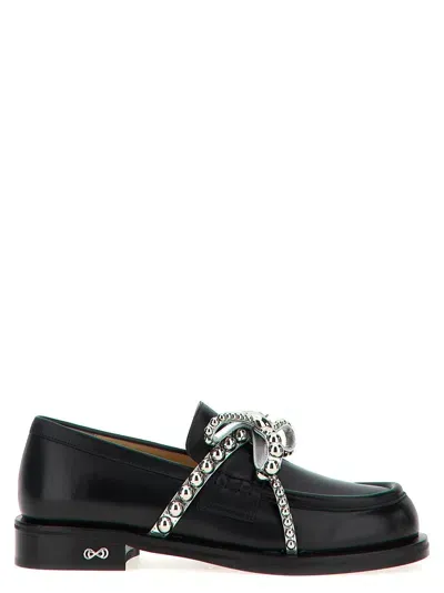 Mach & Mach Crystal Studs Loafers In Black