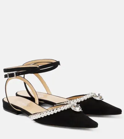 Mach & Mach Diamond Of Elizabeth Suede Flats In Black