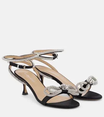 Mach & Mach Double Bow Crystal-embellished Satin Sandals In Black