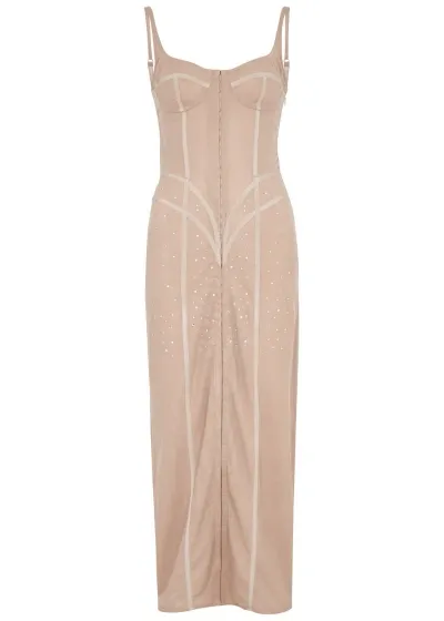 Mach & Mach Beige Crystal Maxi Dress