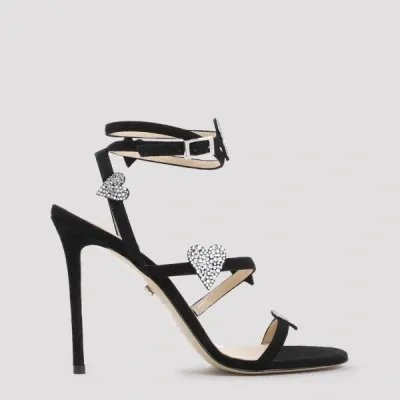 Mach & Mach Black Suede Leather Petit Coeur Sandal