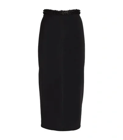 Mach & Mach Stretch-tulle Frill-trim Pencil Skirt In Black