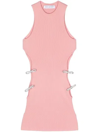 Mach & Mach Bow-appliqué Cut-out Knitted Top In Pink