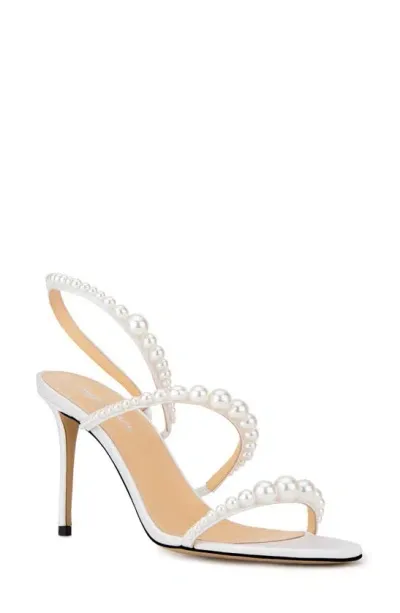 Mach & Mach Sirene Imitation Pearl Embellished Slingback Sandal In White