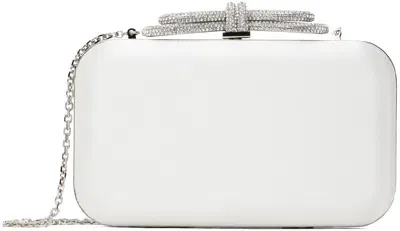 Mach & Mach White Double Bow Satin Clutch