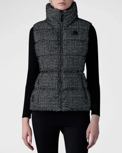 Mackage Chaya Flocked Chevron Houndstooth Light Down Vest In Black White