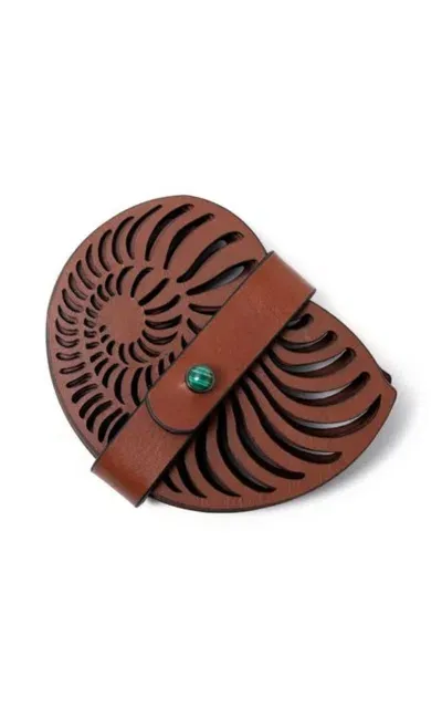 Madame Malachite Nautilus Leather Coasters In Brown