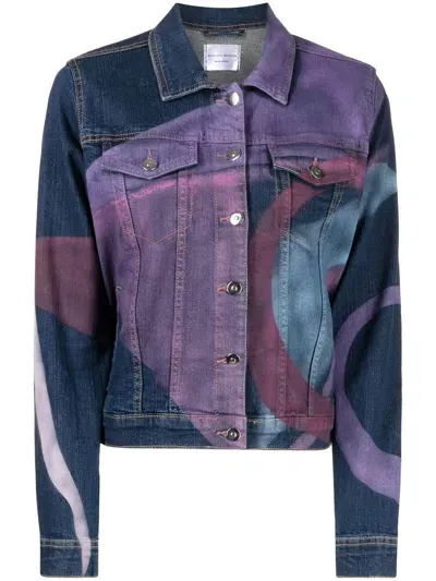 Madison.maison Graphic-print Denim Jacket In Blue