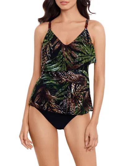 Magicsuit Womens Nighthawk Tiered Tankini Top Shirred Bikini Bottoms In Black Multi