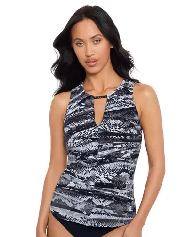 Magicsuit Women's Za'atar Chanae Printed Chain-link Tankini Top In Black,gray