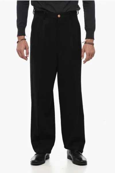 Magliano Double-pleat Virgin Wool Pants With Side Zip In Black