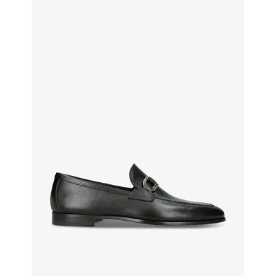 Magnanni Mens Black Silvano Side-buckle Leather Loafers