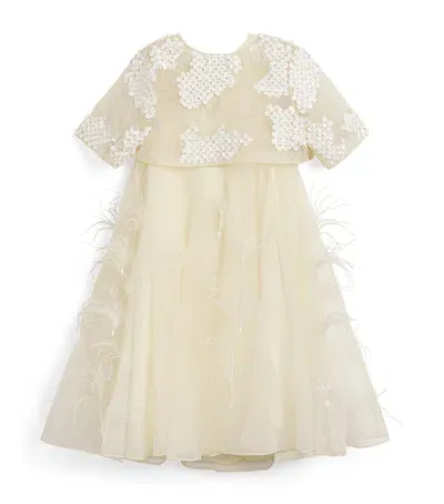 Maison Ava Kids' Feather-trim Embellished Capucine Dress In Ivory