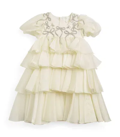 Maison Ava Kids' Ruffled Embellished Lorraine Dress In Ivory