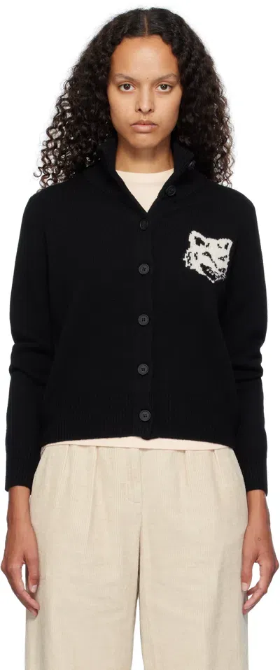 Maison Kitsuné Black Fox Head Intarsia High Neck Cardigan In P199 Black