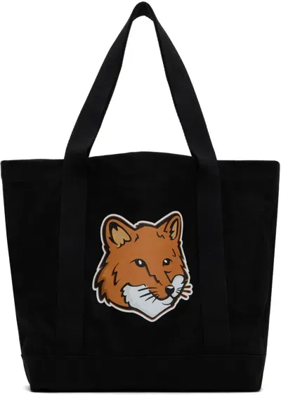 Maison Kitsuné Fox Head Tote Bag In Black