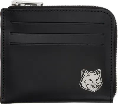 Maison Kitsuné Black Fox Head Zipped Card Holder In P199 Black