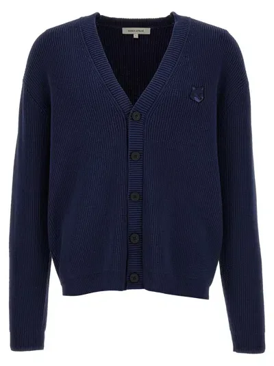 Maison Kitsuné Maison Kitsune 'bold Fox Head' Cardigan In Blue