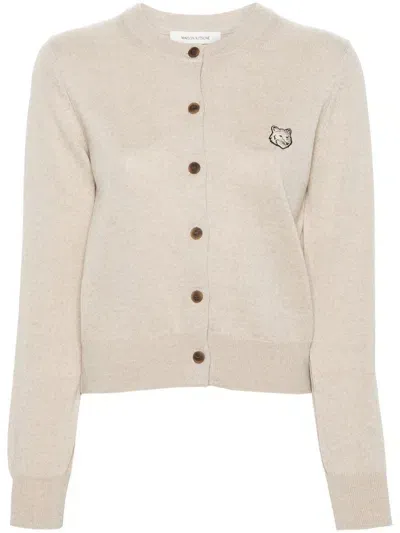 Maison Kitsuné Bold Fox Head Patch Regular Cardigan Clothing In H218 Light Beige Melange