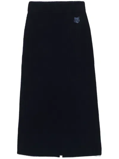 Maison Kitsuné Bold Fox Head-patch Ribbed Midi Skirt In Blue