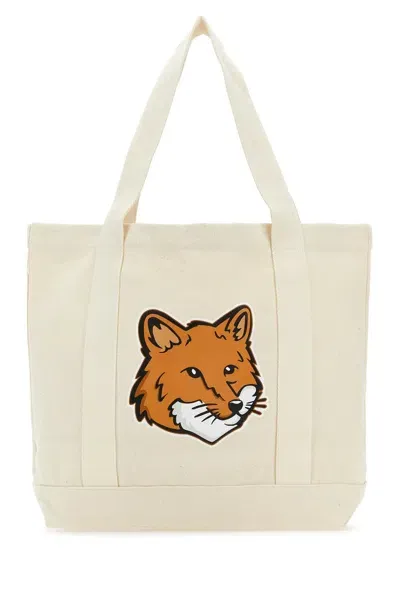 Maison Kitsuné Fox Head Tote Bag In Ecru