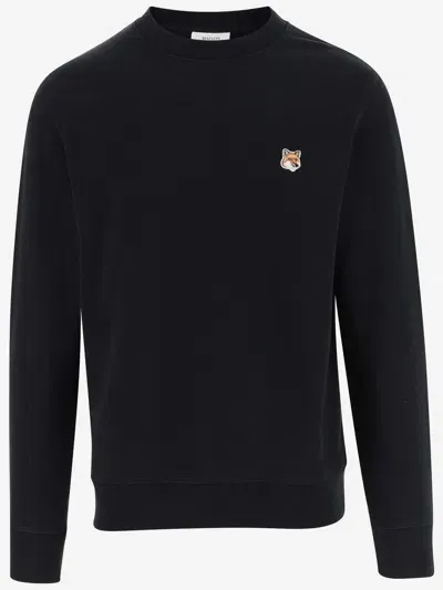 Maison Kitsuné Cotton Sweatshirt With Fox Patch In Black