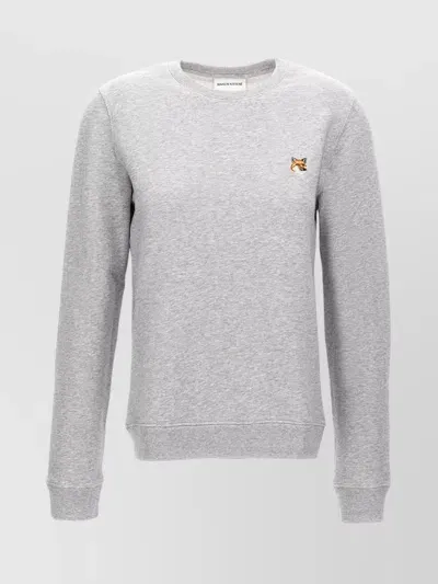 Maison Kitsuné 'crew Neck Sweatshirt With Ribbed Cuffs' In Gray