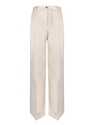 Maison Kitsuné Double Pleats Ivory Trousers In Beige