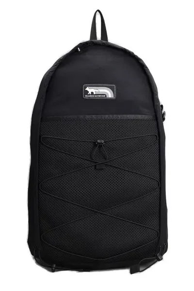 Maison Kitsuné Flash Fox Patch Zipped Backpack In Black