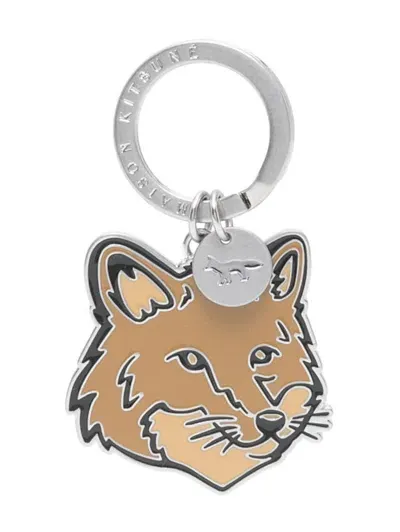 Maison Kitsuné Fox Head Keyring In Beige