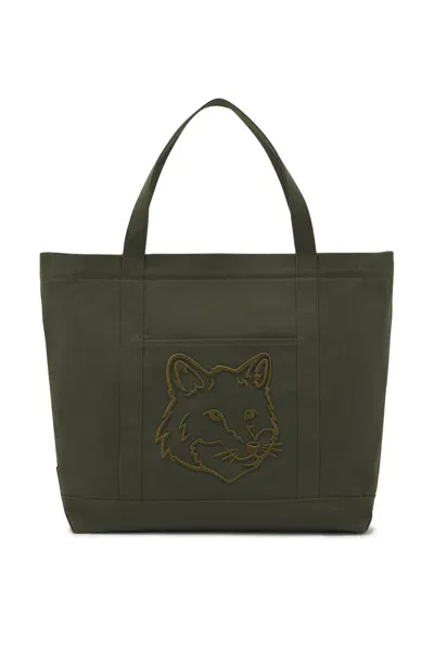 Maison Kitsuné Fox Head Large Tote In Green