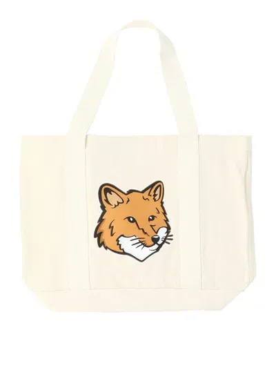 Maison Kitsuné Fox Head Print Bag In Powder