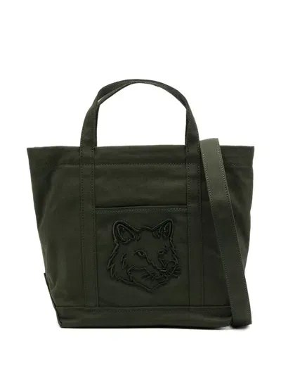 Maison Kitsuné Fox Head Small Tote Bag In Green