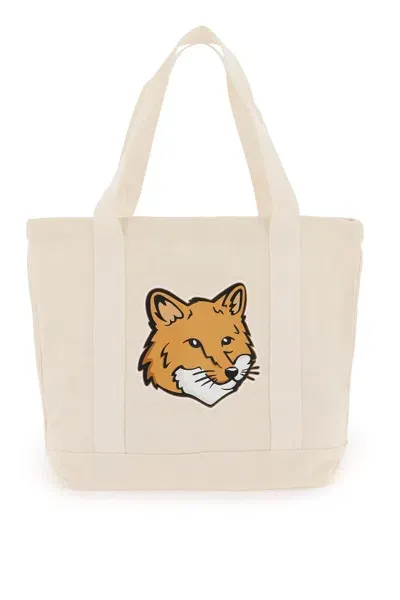 Maison Kitsuné Fox Head Tote Bag In Neutro