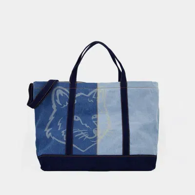 Maison Kitsuné Fox Head Weekender Shopper Bag In Blue