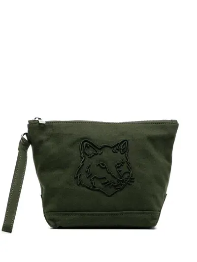 Maison Kitsuné Fox Head Zipped Pouch In Green