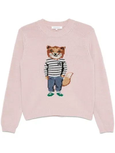 Maison Kitsuné Fox-intarsia Sweater In Pink & Purple