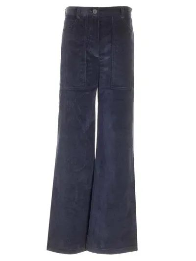 Maison Kitsuné High Waisted Corduroy Pants In Blue