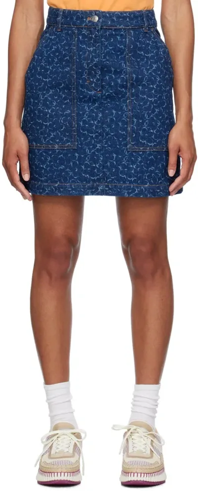 Maison Kitsuné Indigo Handwriting Denim Miniskirt In Blue