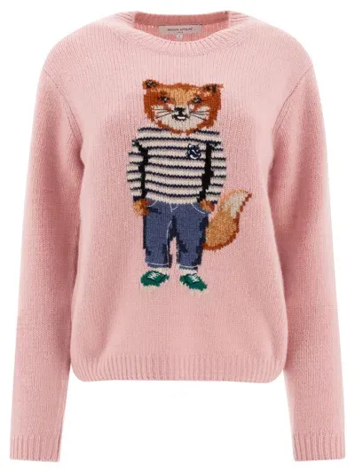 Maison Kitsuné Fox Pattern Wool Sweater In Pink