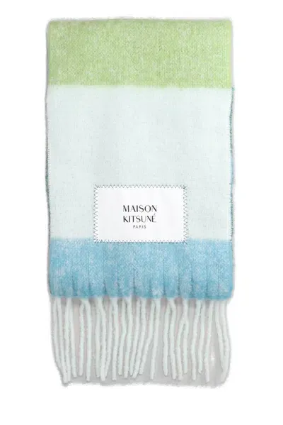 Maison Kitsuné Striped Fringed Scarf In Multi