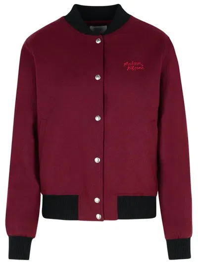 Maison Kitsuné Teddy Burgundy Flannel Bomber Jacket In Red