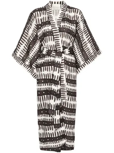 Maison La Plage Kenya Abstract-print Kimono Dress In Brown