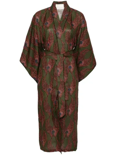 Maison La Plage Ravello Abstract-print Kimono Dress In Green