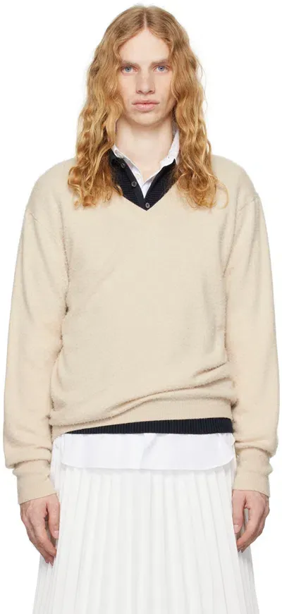 Maison Margiela Beige V-neck Sweater In 106m Beige