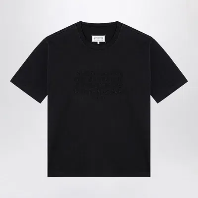 Maison Margiela Black T-shirt With Logo Embroidery In Gray