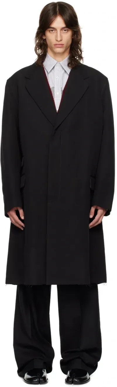 Maison Margiela Black Wool Silk Coat In 900 Black