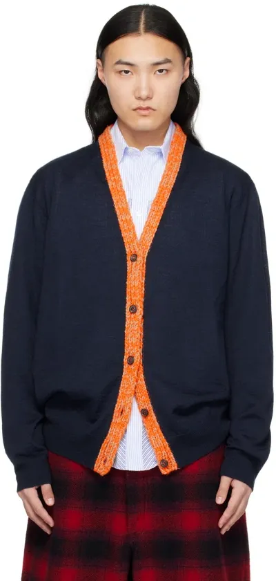 Maison Margiela Chuncky Detailed Knitted Cardigan In Blue