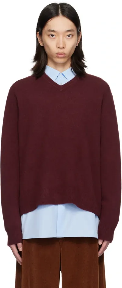 Maison Margiela Burgundy Washed Lambswool Sweater In 248 Bordeaux