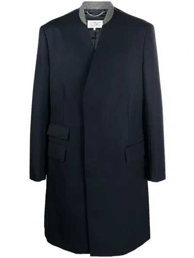 Maison Margiela Cavalry Coat In Single-breasted Wool In Blue